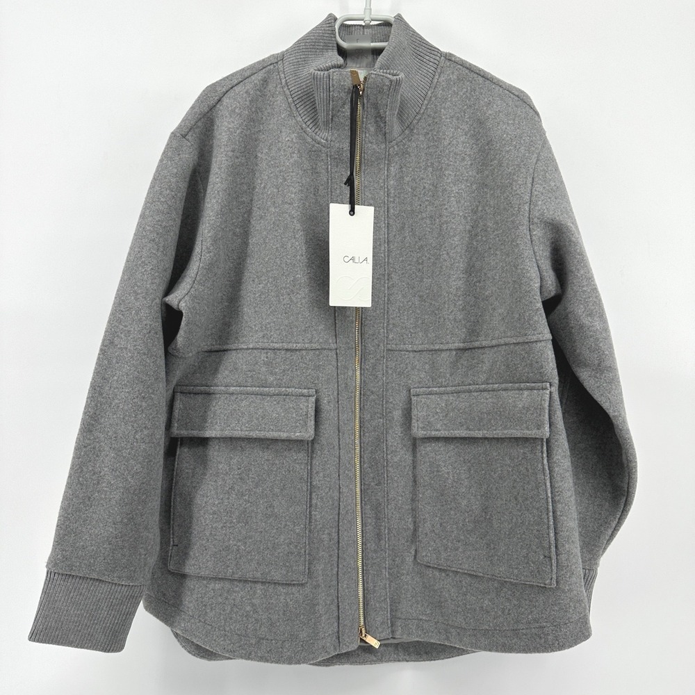 CALIA Patch Pocket Full Zip Jacket Light Heather Grey WAX96 Womens Large NWT